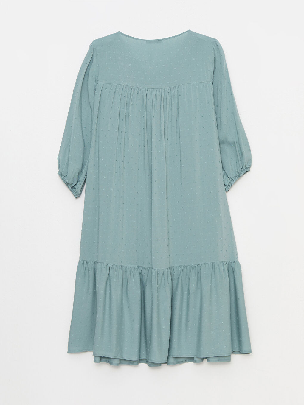 Yeşil Bağlamalı Yaka Nakışlı Viskon Kadın Elbise-6