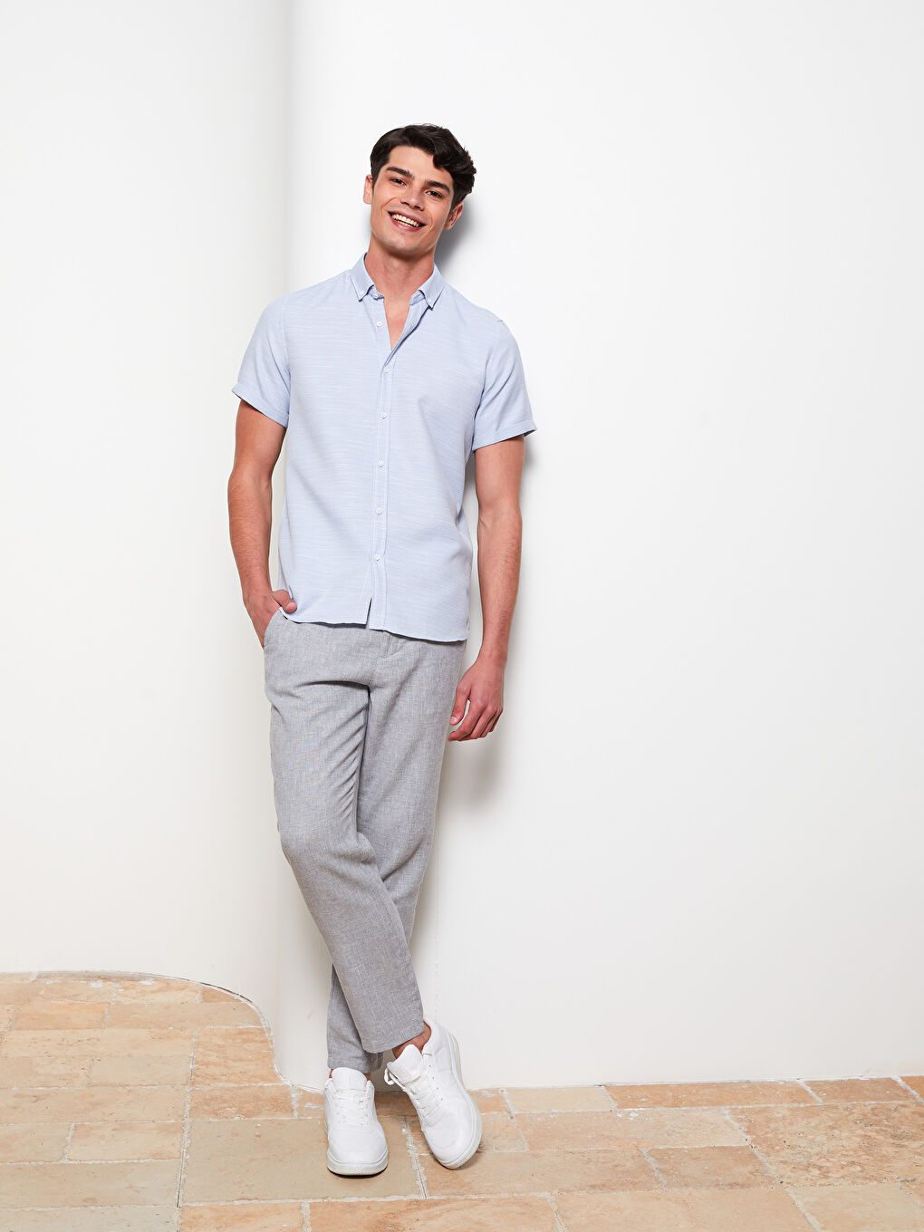 Mavi Slim Fit Kısa Kollu Armürlü Erkek Gömlek-2