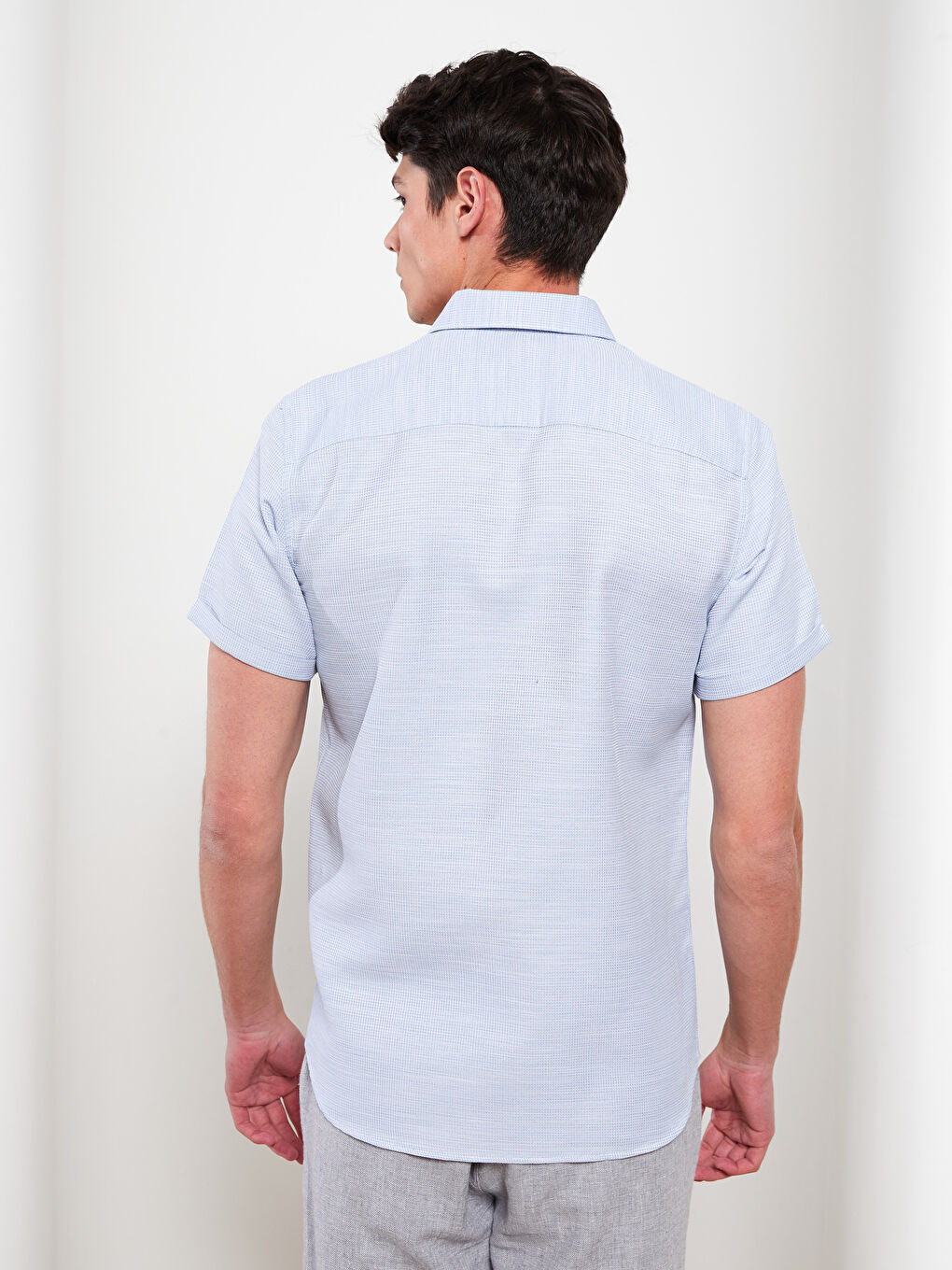 Mavi Slim Fit Kısa Kollu Armürlü Erkek Gömlek-4