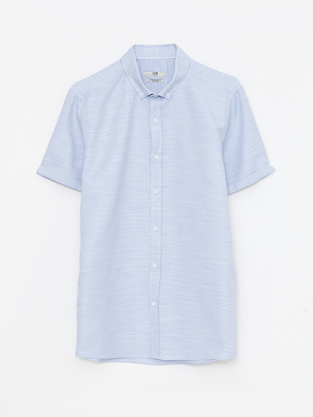 Mavi Slim Fit Kısa Kollu Armürlü Erkek Gömlek-5