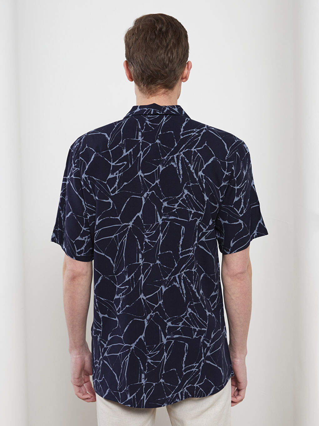 Lacivert Rahat Kalıp Kısa Kollu Erkek Gömlek-4