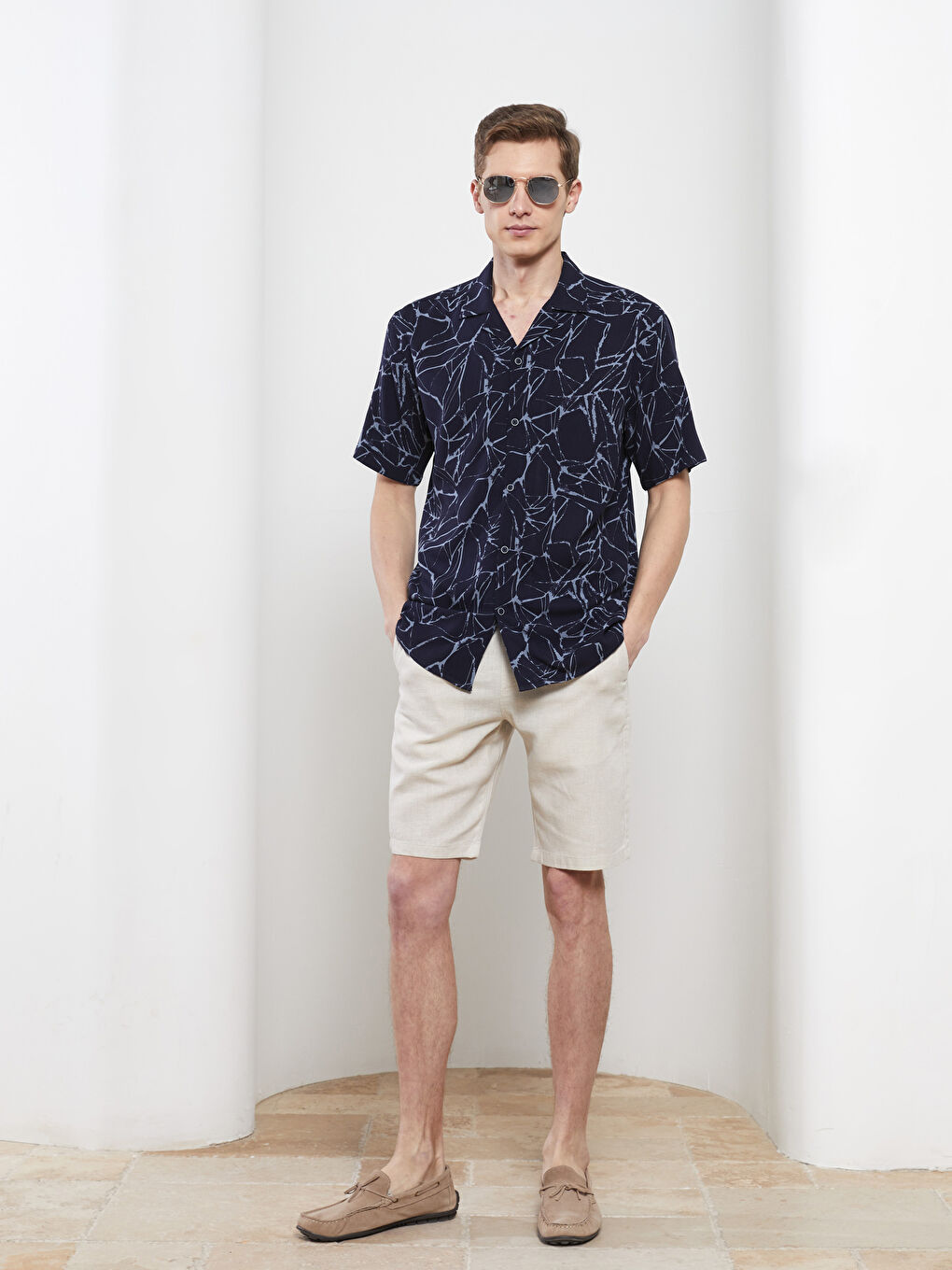 Lacivert Rahat Kalıp Kısa Kollu Erkek Gömlek-2