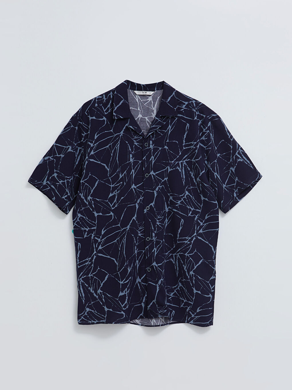 Lacivert Rahat Kalıp Kısa Kollu Erkek Gömlek-5