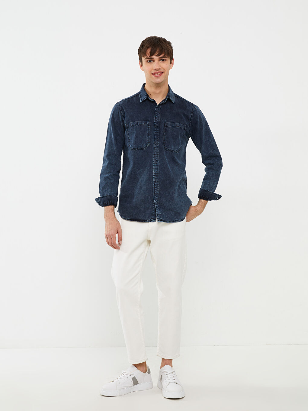 İndigo Regular Fit Uzun Kollu Erkek Jean Gömlek