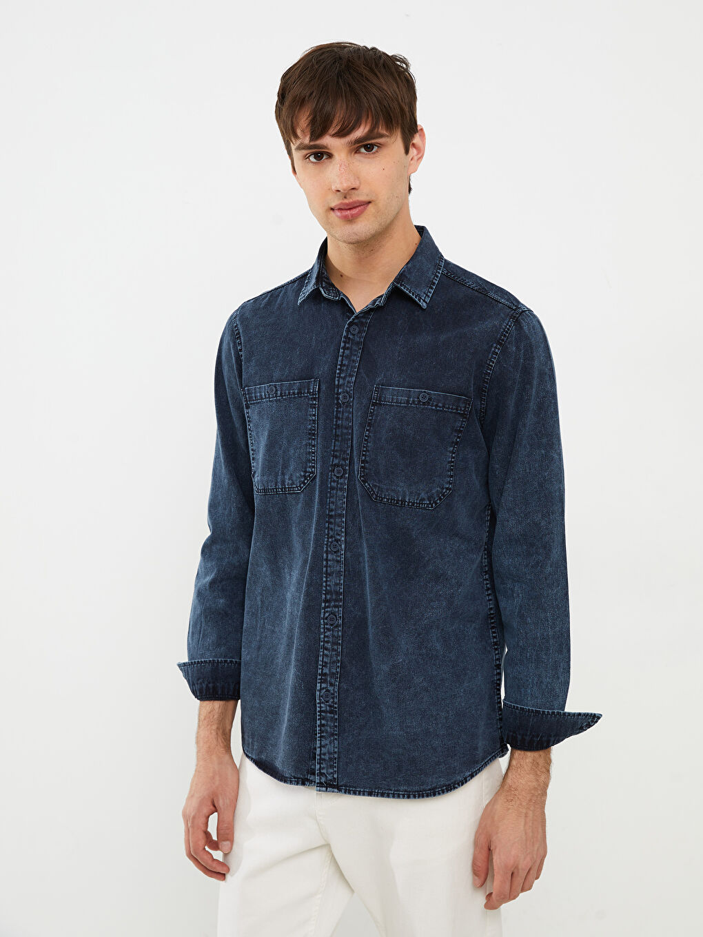 İndigo Regular Fit Uzun Kollu Erkek Jean Gömlek-2