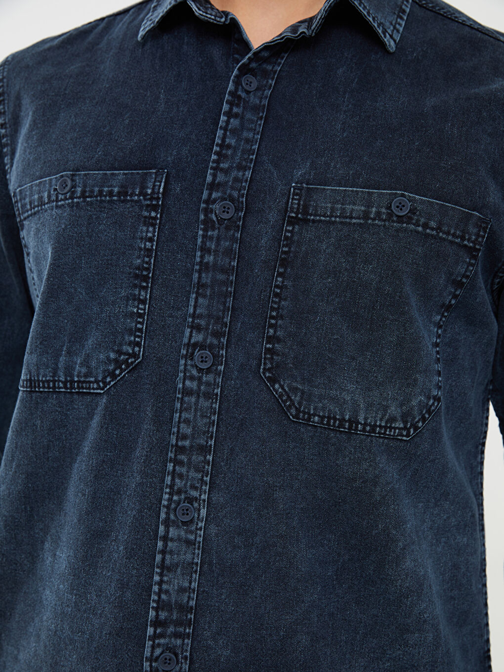 İndigo Regular Fit Uzun Kollu Erkek Jean Gömlek-3