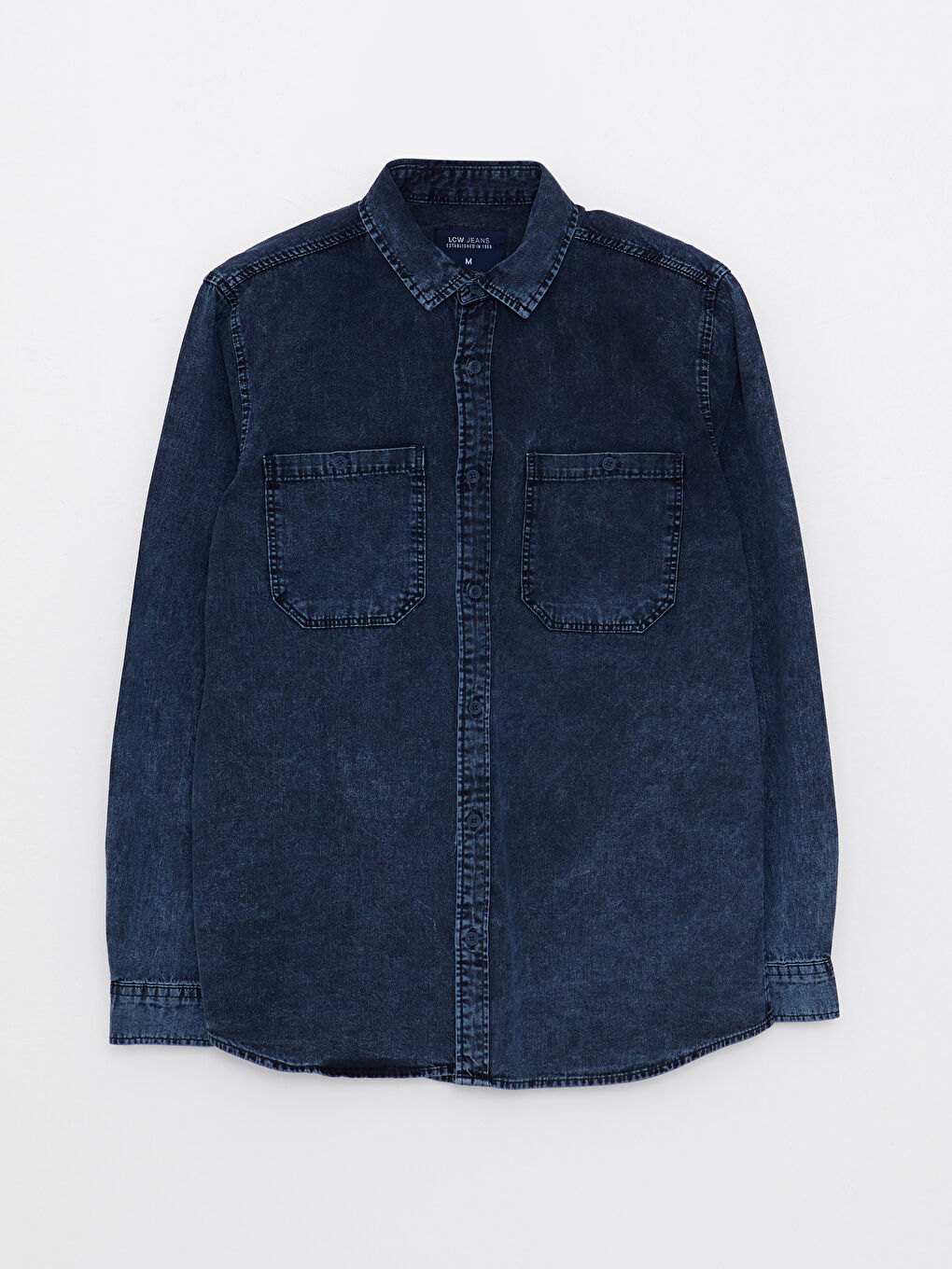 İndigo Regular Fit Uzun Kollu Erkek Jean Gömlek-5