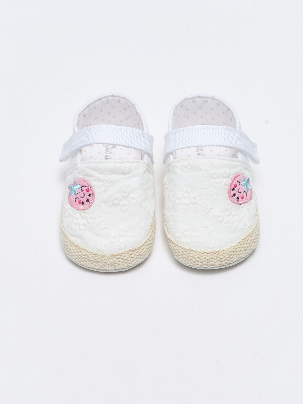 Beyaz Nakış Detaylı Lastikli Kız Bebek Yürüme Öncesi Ev Ayakkabı-2