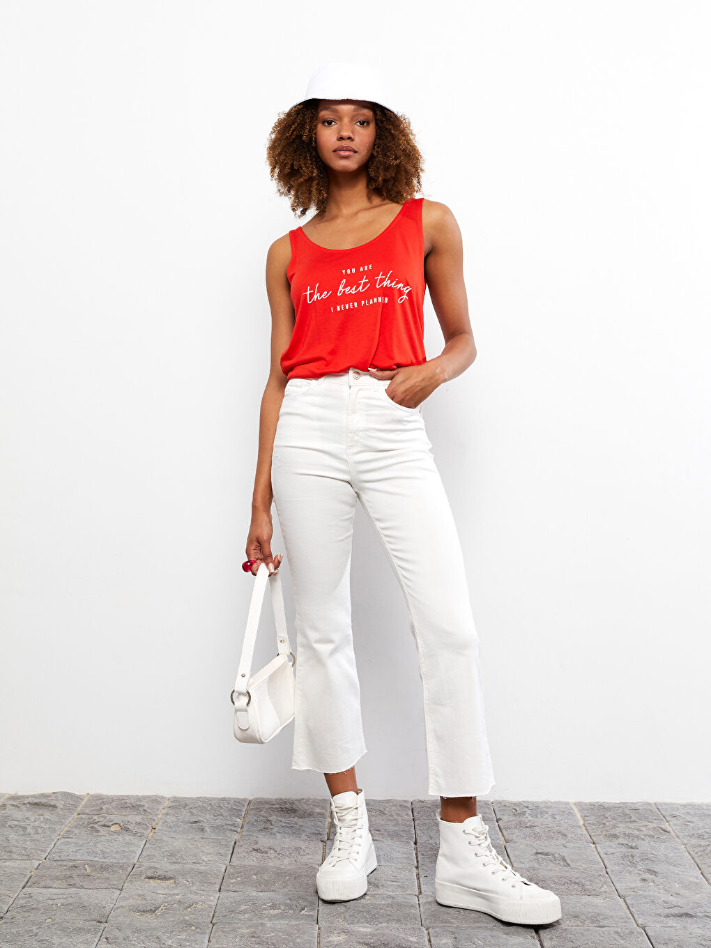 Beyaz Yüksek Bel Mars Flare Kadın Jean Pantolon