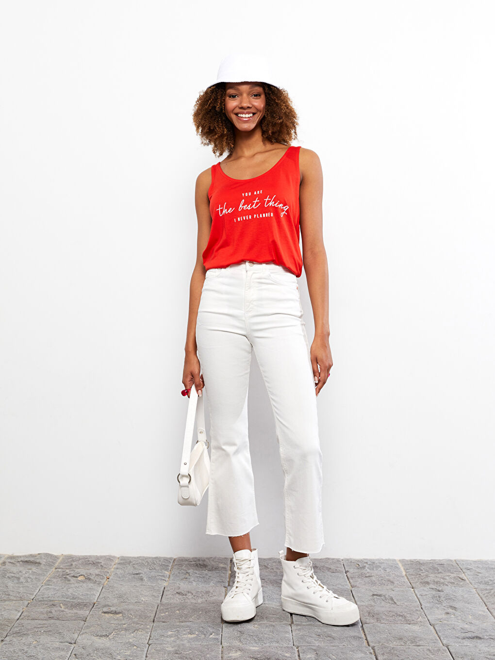 Beyaz Yüksek Bel Mars Flare Kadın Jean Pantolon-1