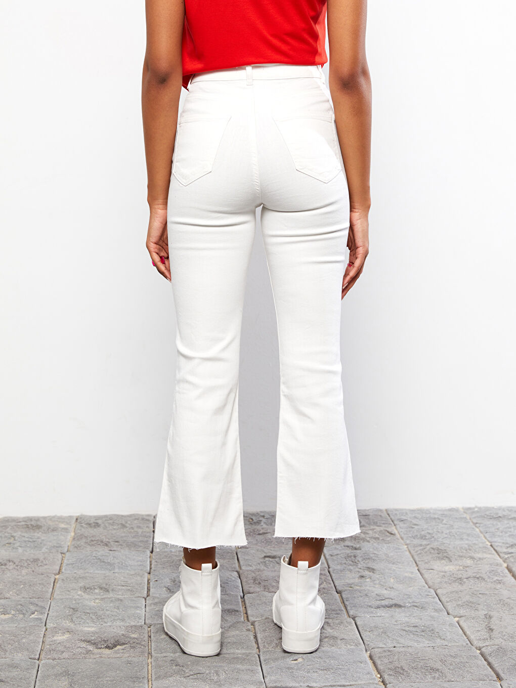Beyaz Yüksek Bel Mars Flare Kadın Jean Pantolon-4