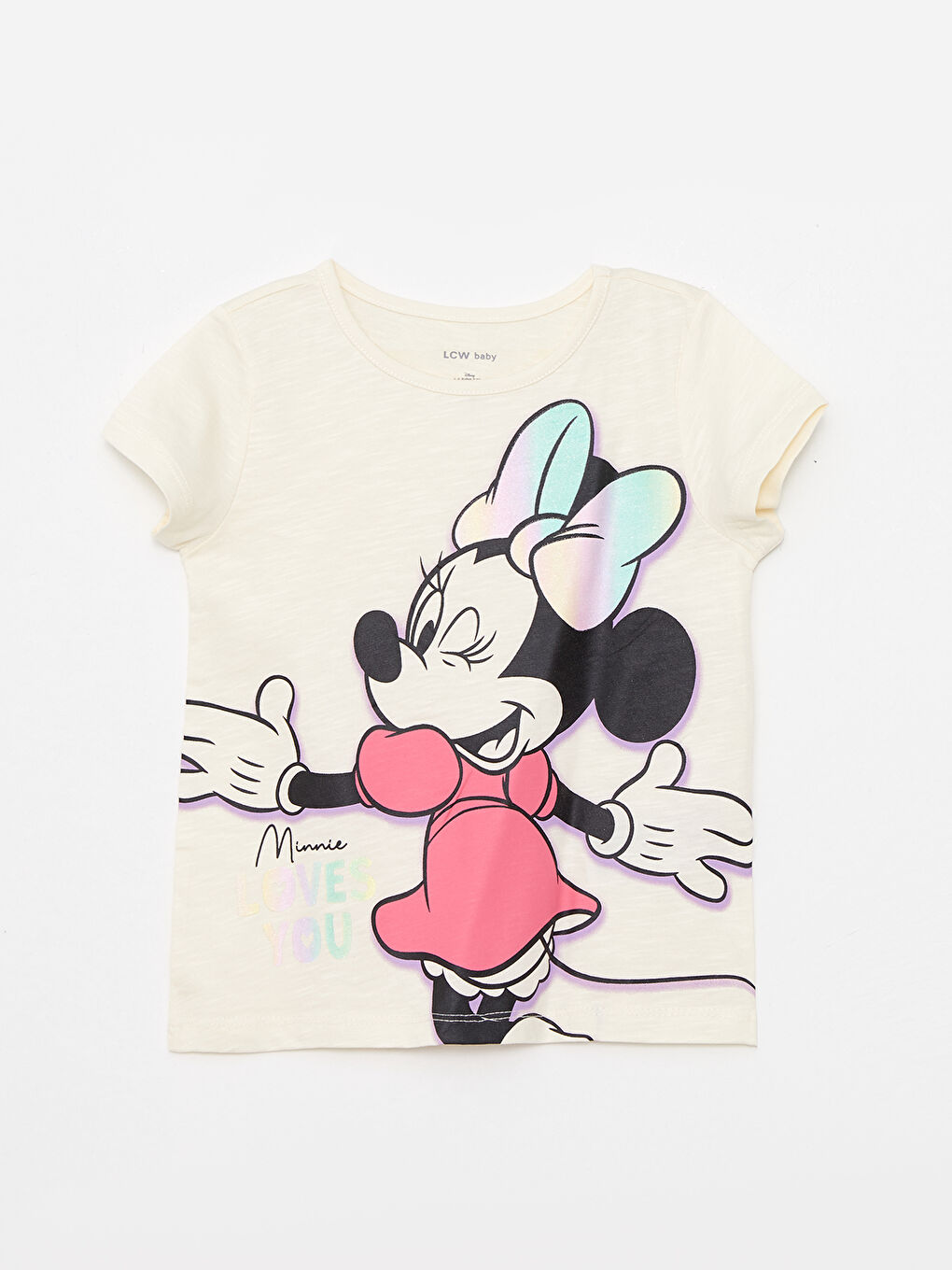 Crew Neck Short Sleeve Minnie Mouse Printed Baby Girls' T-Shirt
