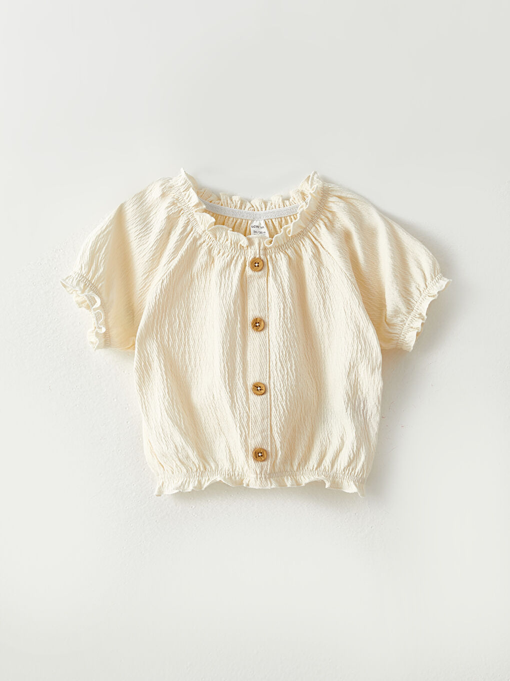 Ekru Bisiklet Yaka Kısa Kollu Kız Bebek Bluz ve Şort 2'li Takım-4