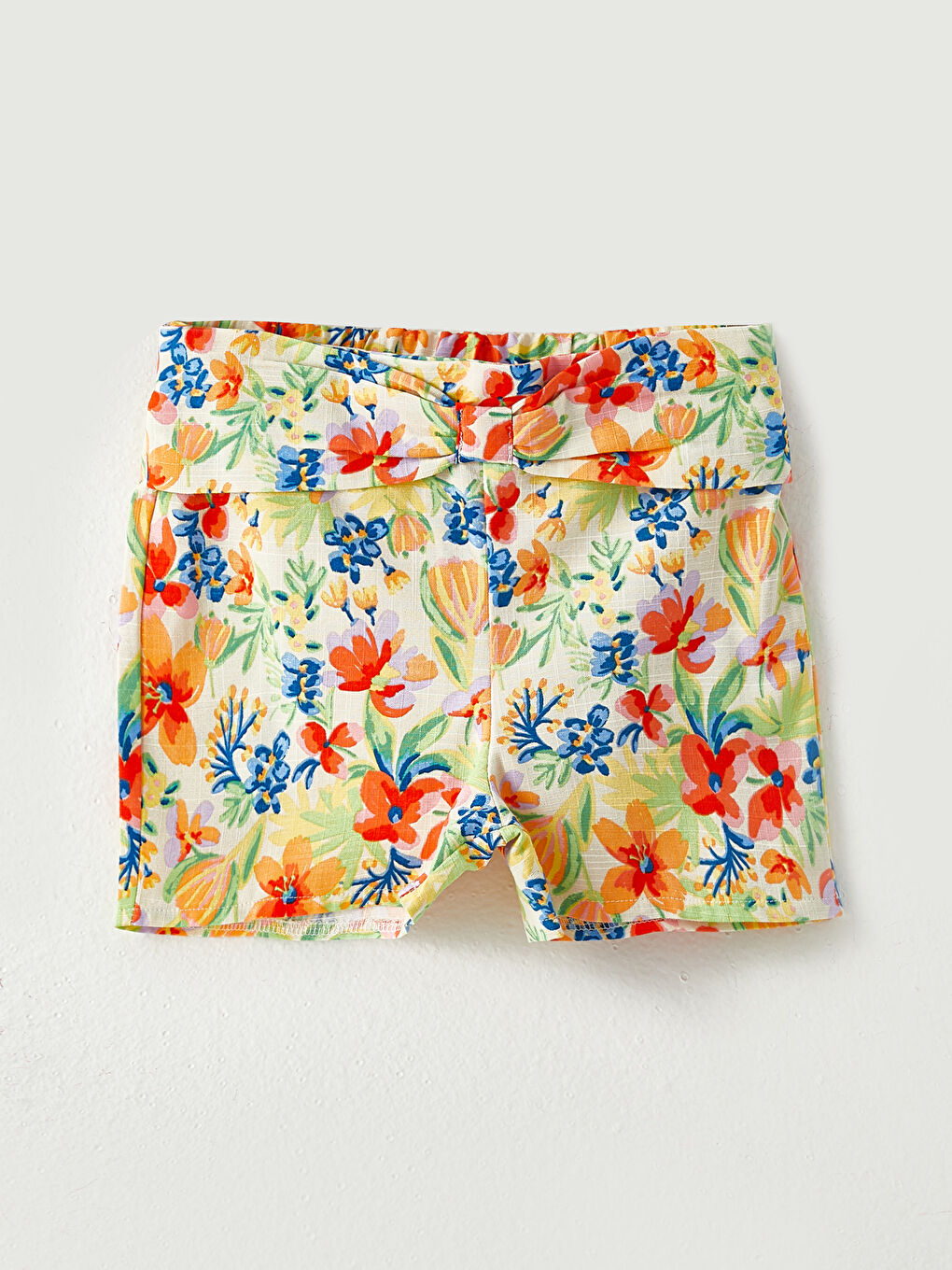 Ekru Bisiklet Yaka Kısa Kollu Kız Bebek Bluz ve Şort 2'li Takım-5