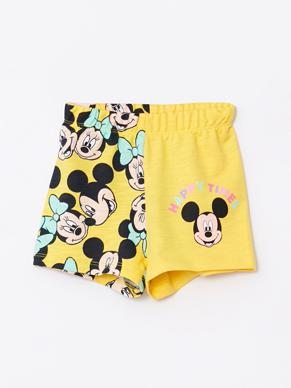 Sarı Beli Lastikli Minnie Mouse Baskılı Pamuklu Kız Bebek Şort