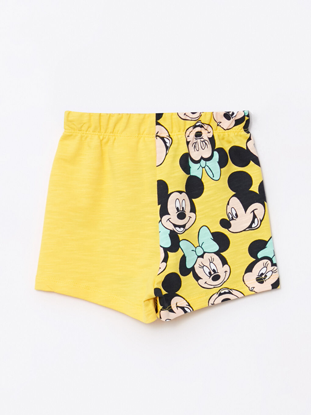 Sarı Beli Lastikli Minnie Mouse Baskılı Pamuklu Kız Bebek Şort-1