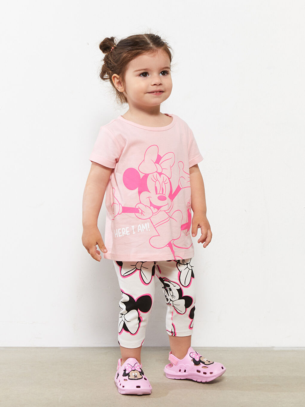 Crew Neck Short Sleeve Minnie Mouse Printed Baby Girls' T-Shirt and Tights 2 Pack Set -S2KC83Z1-FVB