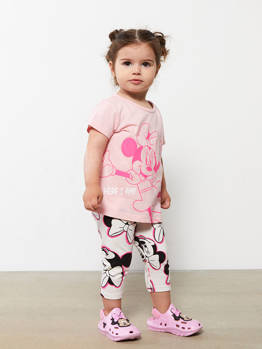 Crew Neck Short Sleeve Minnie Mouse Printed Baby Girls' T-Shirt and Tights 2 Pack Set -S2KC83Z1-FVB