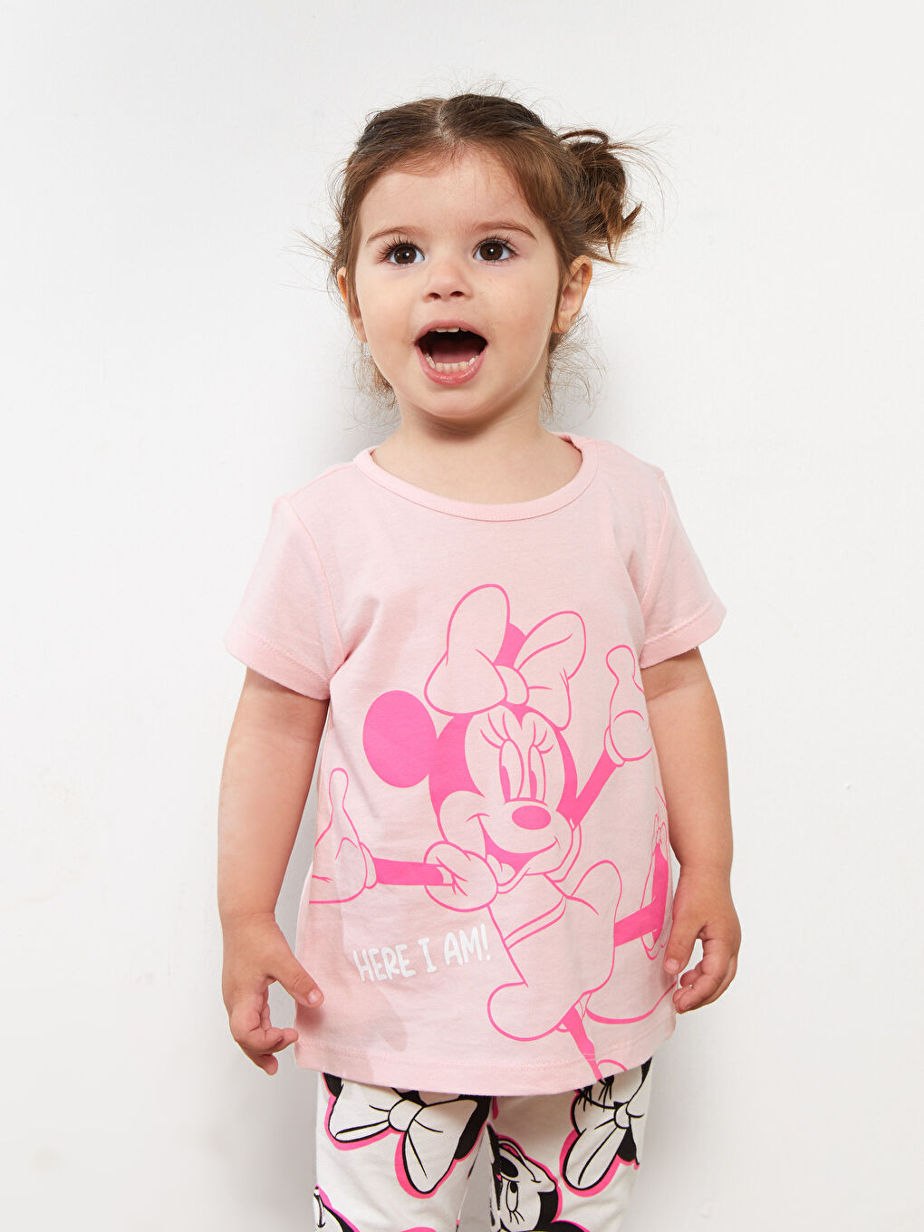 Crew Neck Short Sleeve Minnie Mouse Printed Baby Girls' T-Shirt and Tights 2 Pack Set -S2KC83Z1-FVB