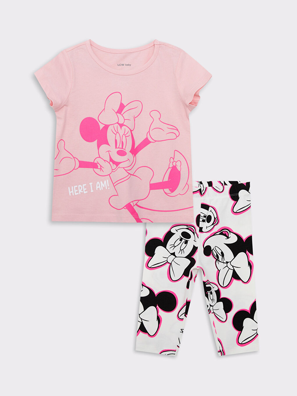 Crew Neck Short Sleeve Minnie Mouse Printed Baby Girls' T-Shirt and Tights 2 Pack Set -S2KC83Z1-FVB