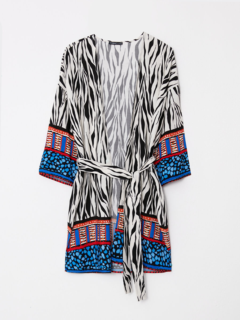 LCWAIKIKI Classic Siyah Şal Yaka Desenli Viskon Kadın Kimono - 5