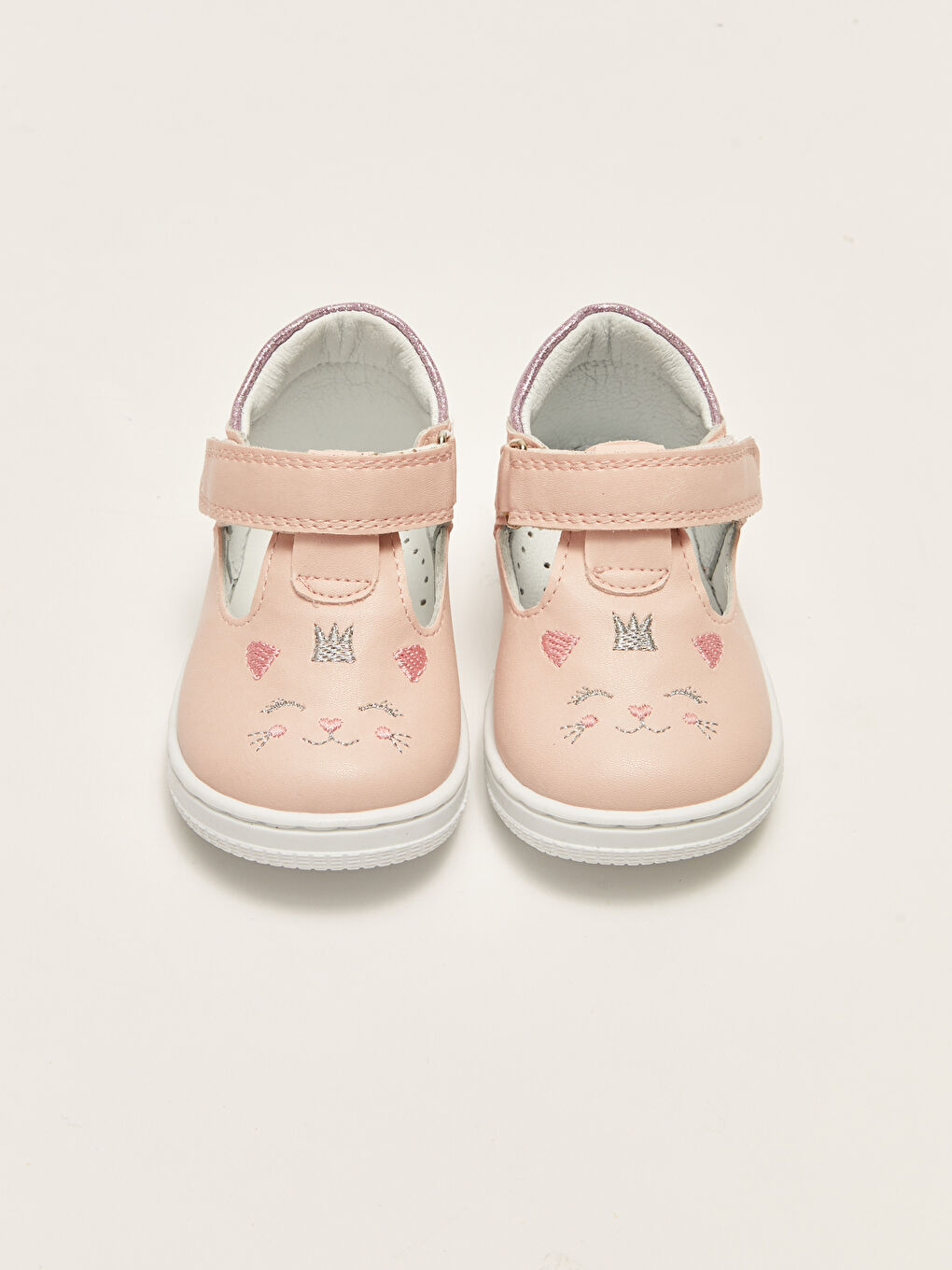 Pembe Kedi Nakışlı Cırt Cırtlı Kız Bebek İlk Adım Ayakkabısı-2