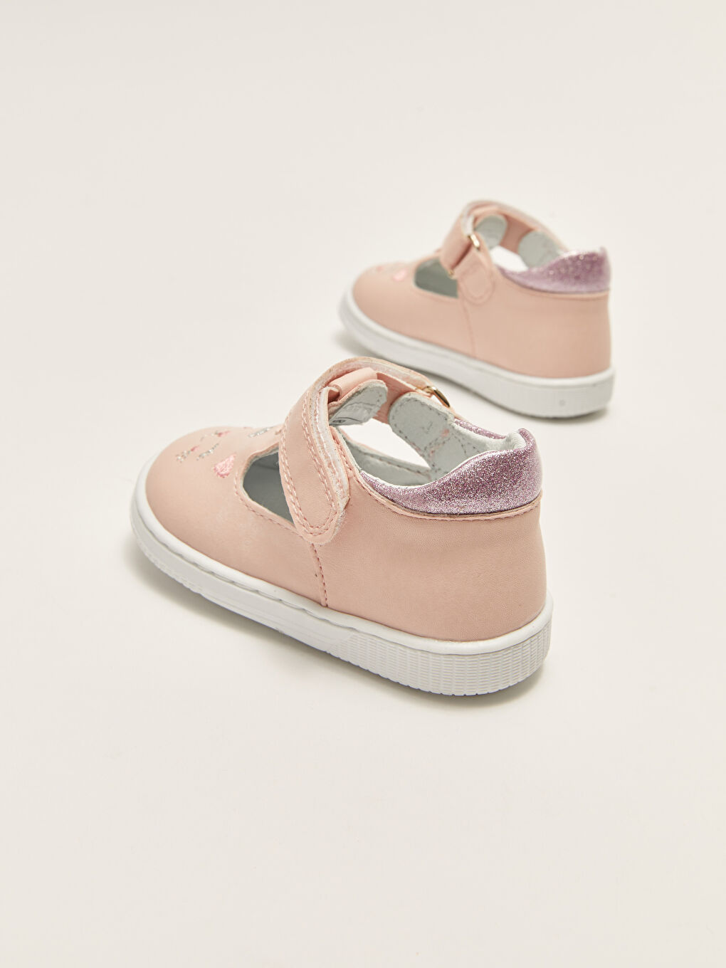 Pembe Kedi Nakışlı Cırt Cırtlı Kız Bebek İlk Adım Ayakkabısı-4
