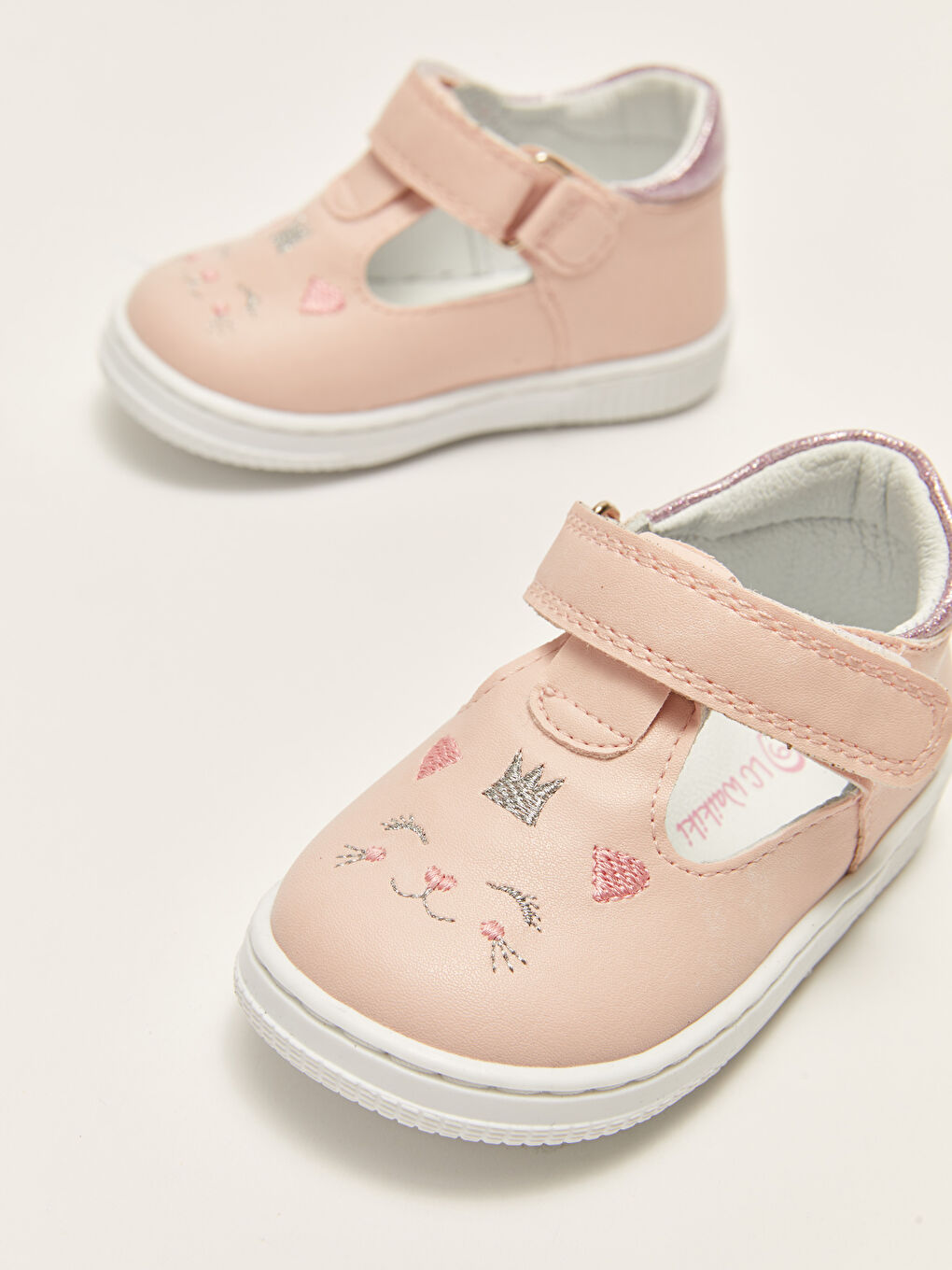 Pembe Kedi Nakışlı Cırt Cırtlı Kız Bebek İlk Adım Ayakkabısı-5