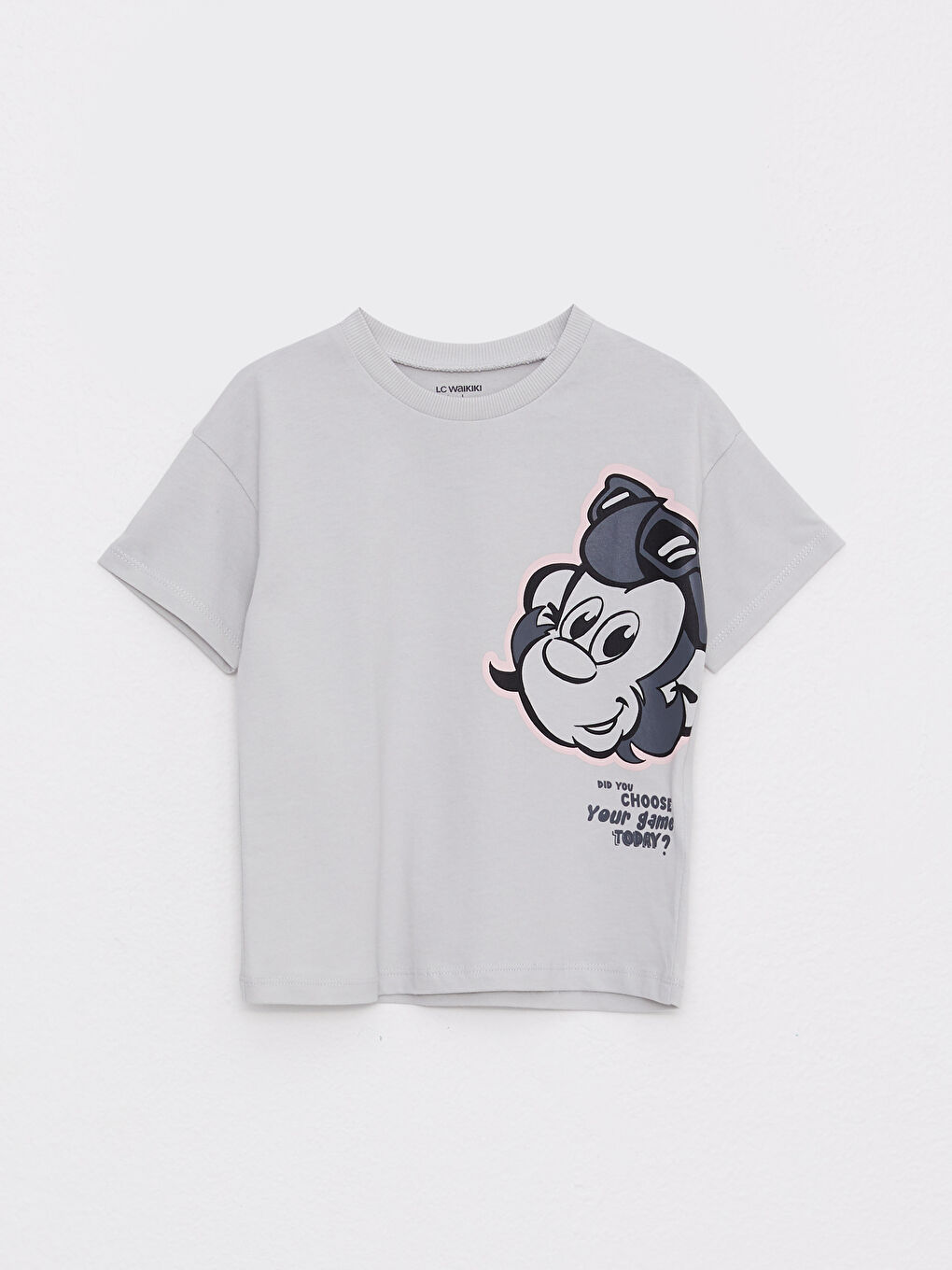 Gri Bisiklet Yaka Kısa Kollu Nostaljik Maymun Baskılı Erkek Bebek Tişört