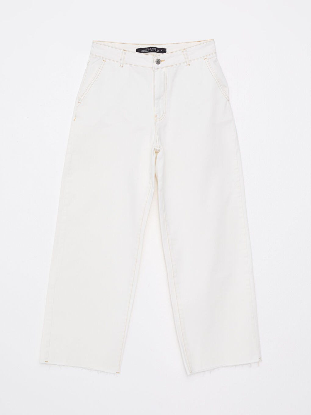 Beyaz Standart Fit Düz Cep Detaylı Rodeo Kadın Jean Pantolon-5