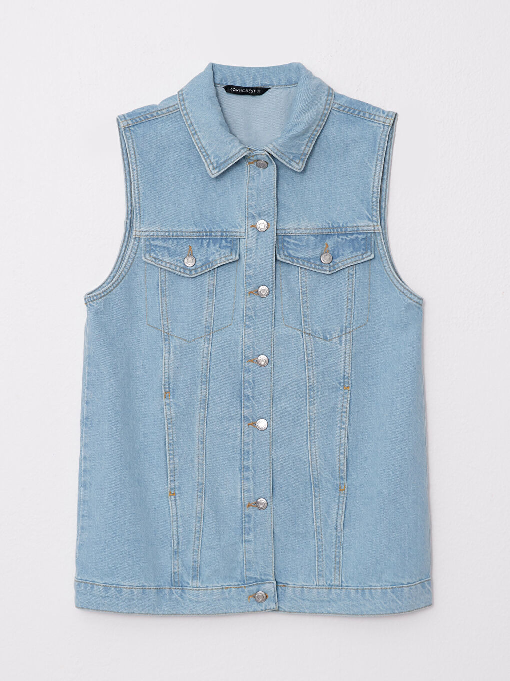 İndigo Kadın Gömlek Yaka Düz Jean Yelek-4