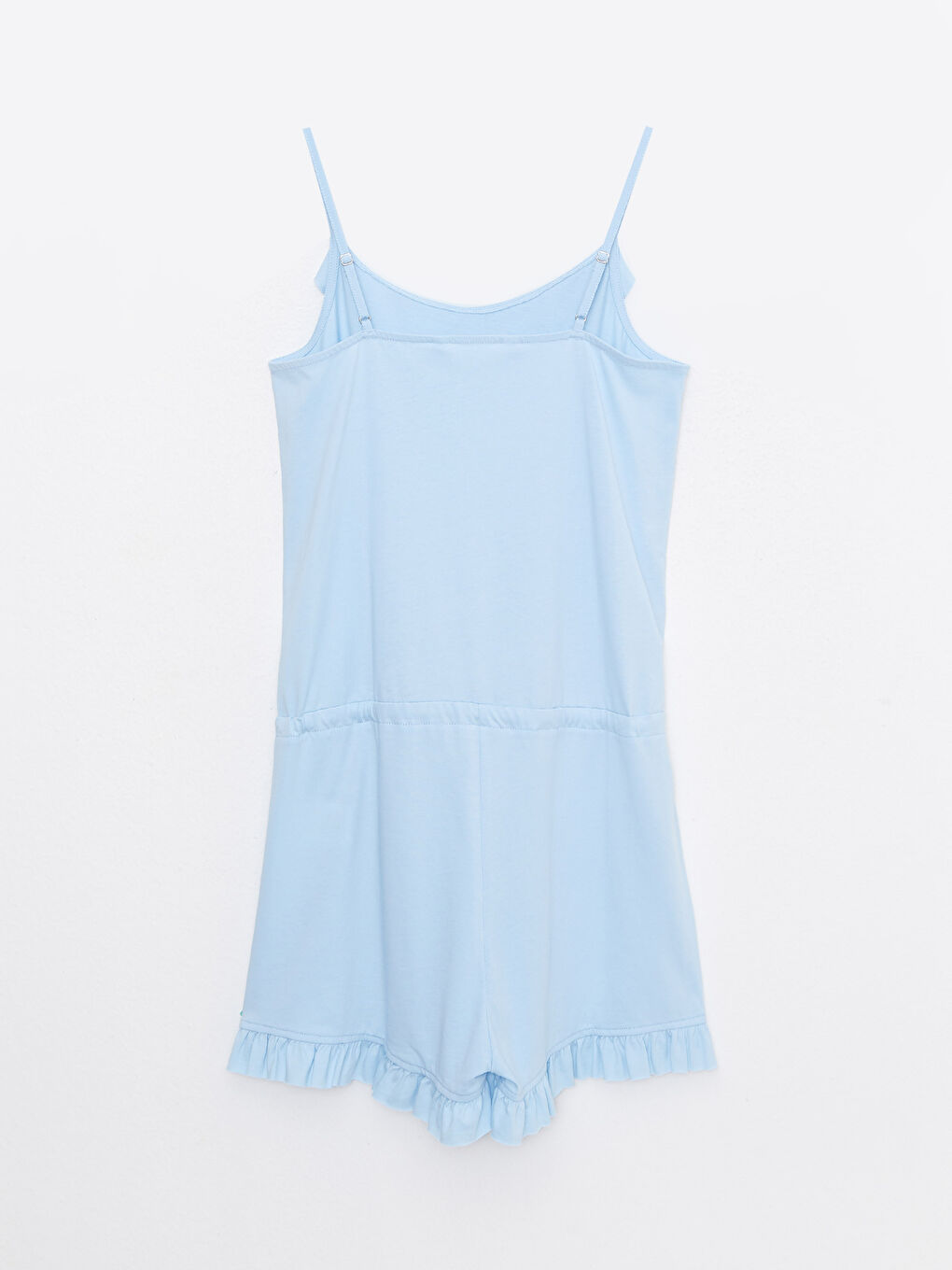 Mavi U Yaka Düz Askılı Pamuklu Kadın Tulum-6