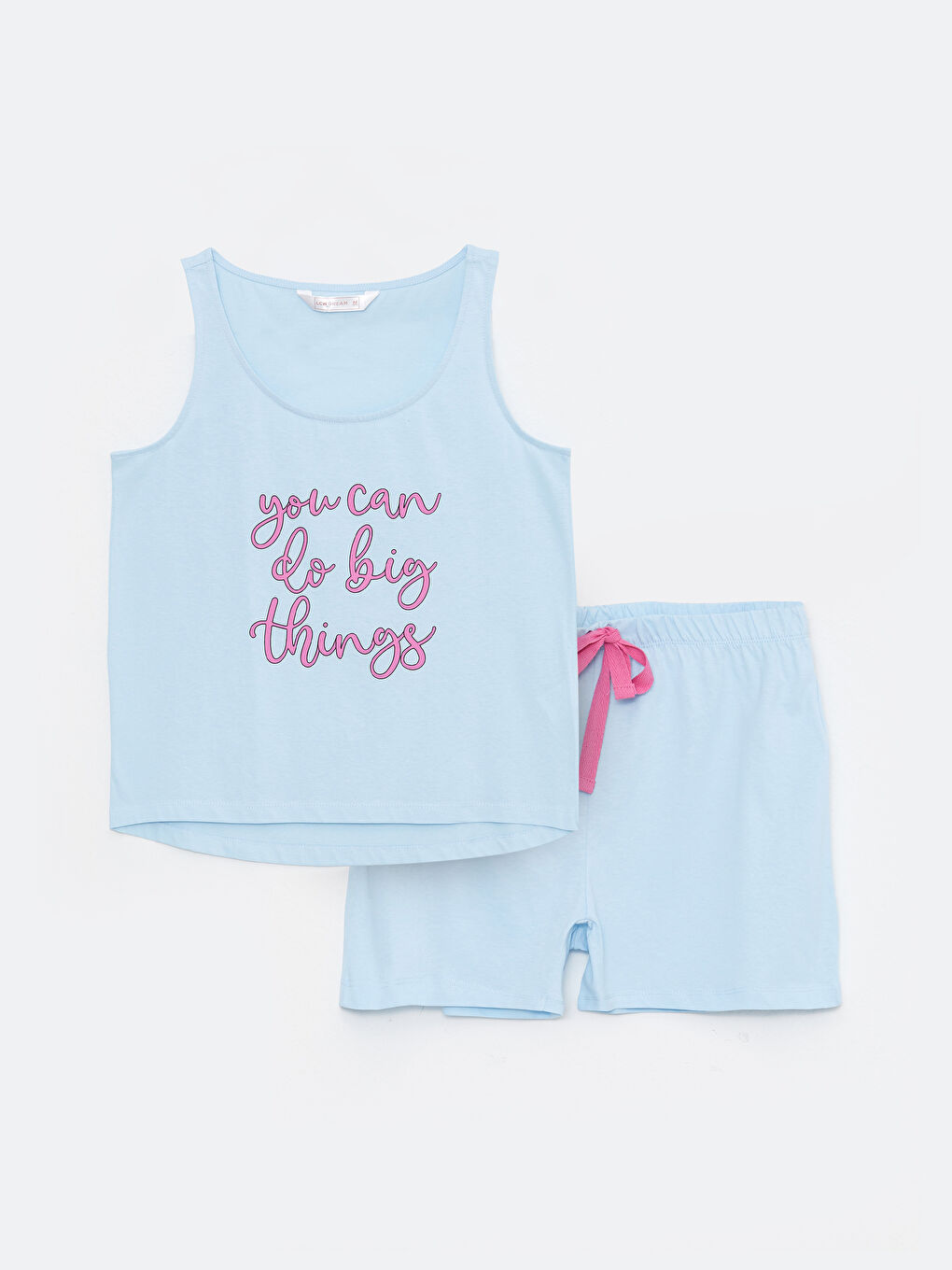 Mavi U Yaka Baskılı Kolsuz Pamuklu Kadın Pijama Takımı-5