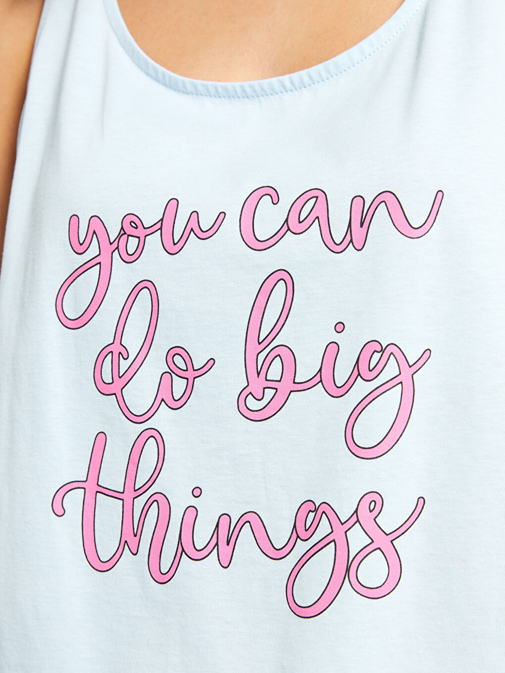 Mavi U Yaka Baskılı Kolsuz Pamuklu Kadın Pijama Takımı-3