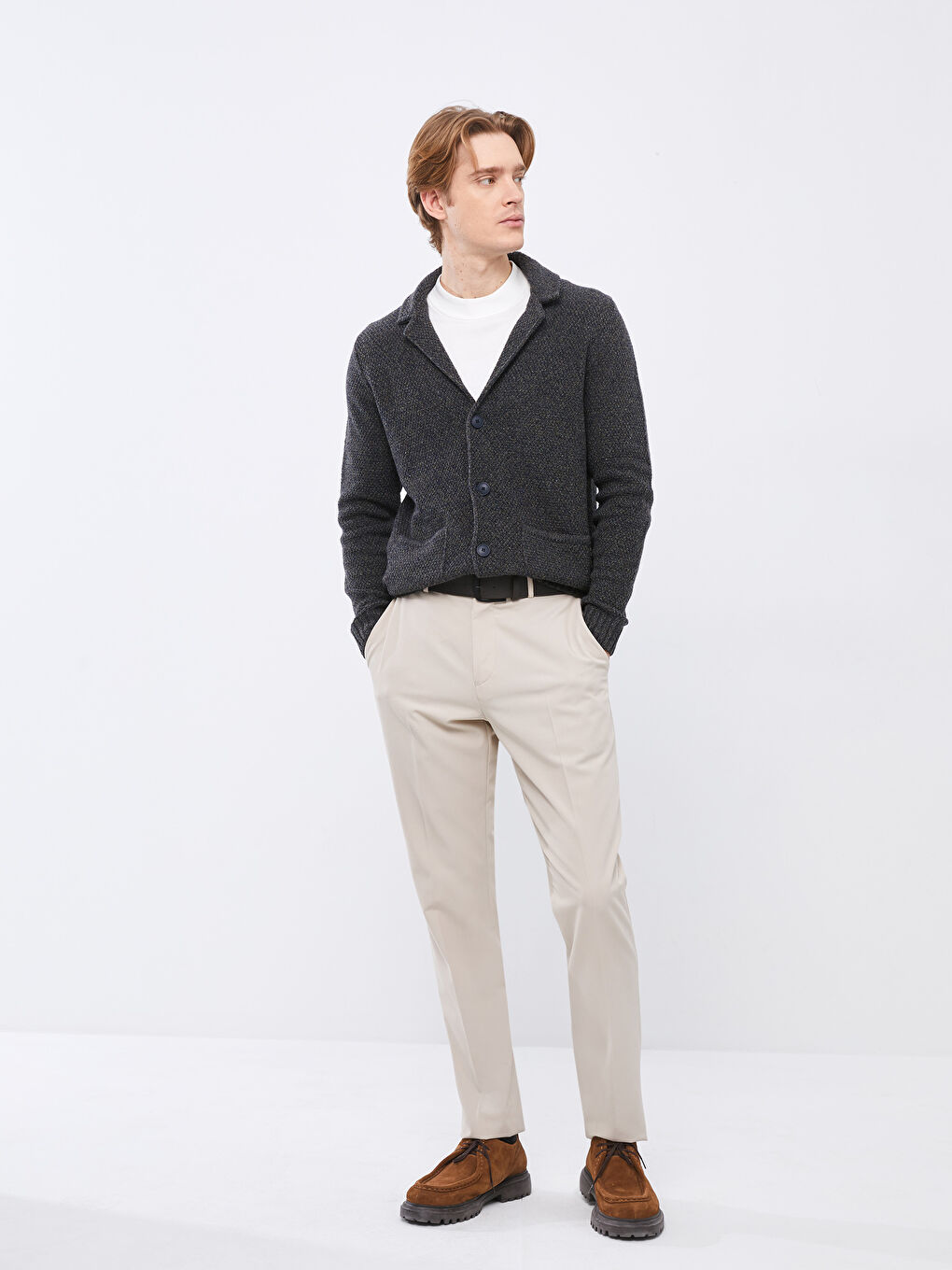 Haki Standart Kalıp Ceket Yaka Kalın Erkek Triko Hırka-2