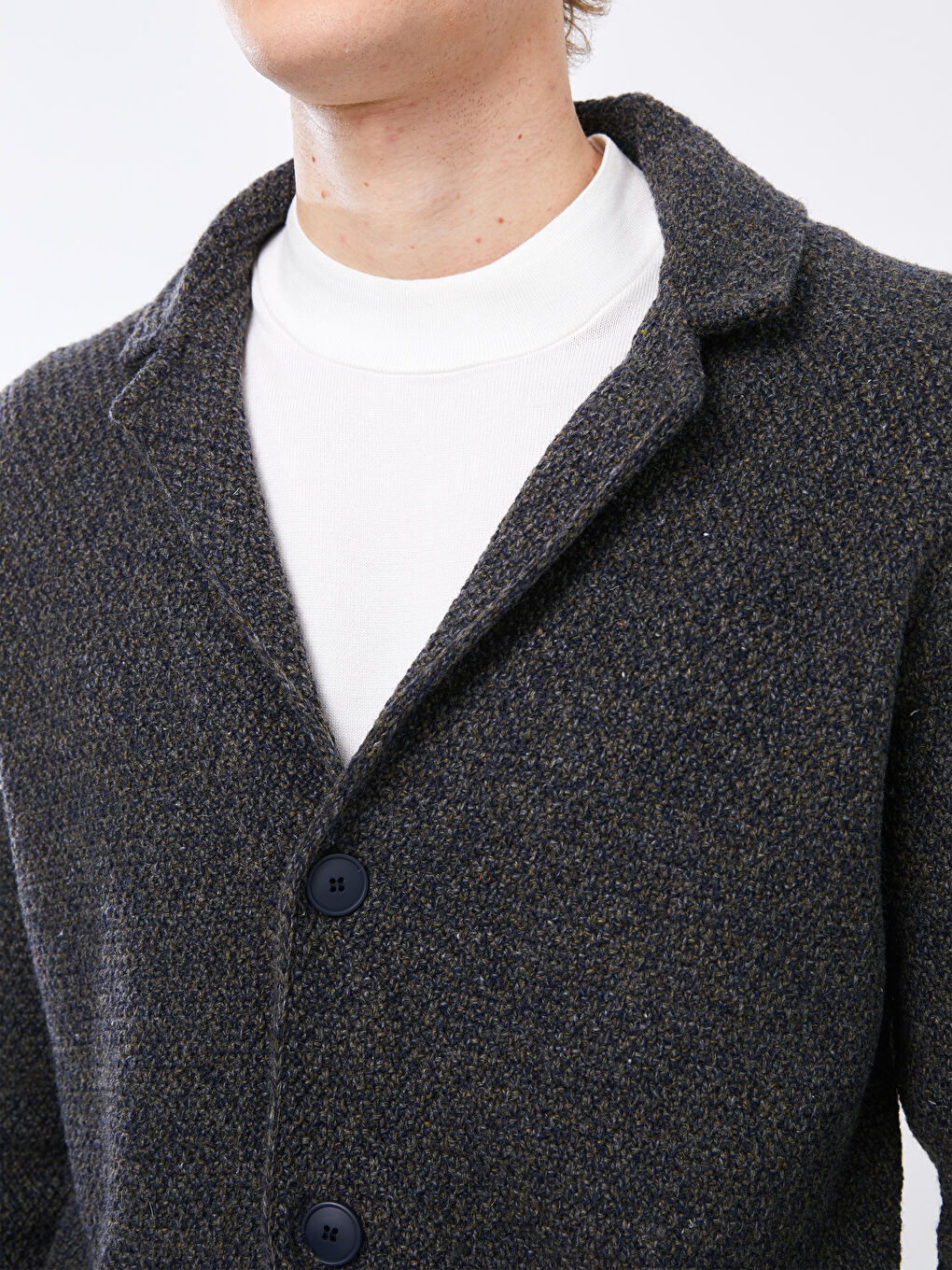 Haki Standart Kalıp Ceket Yaka Kalın Erkek Triko Hırka-3