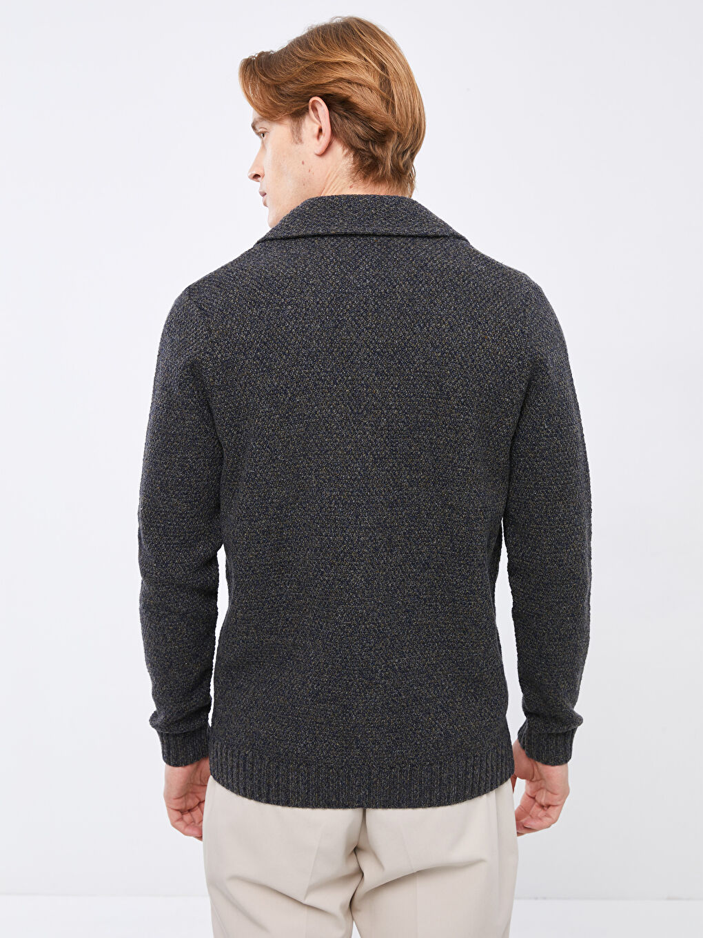 Haki Standart Kalıp Ceket Yaka Kalın Erkek Triko Hırka-4