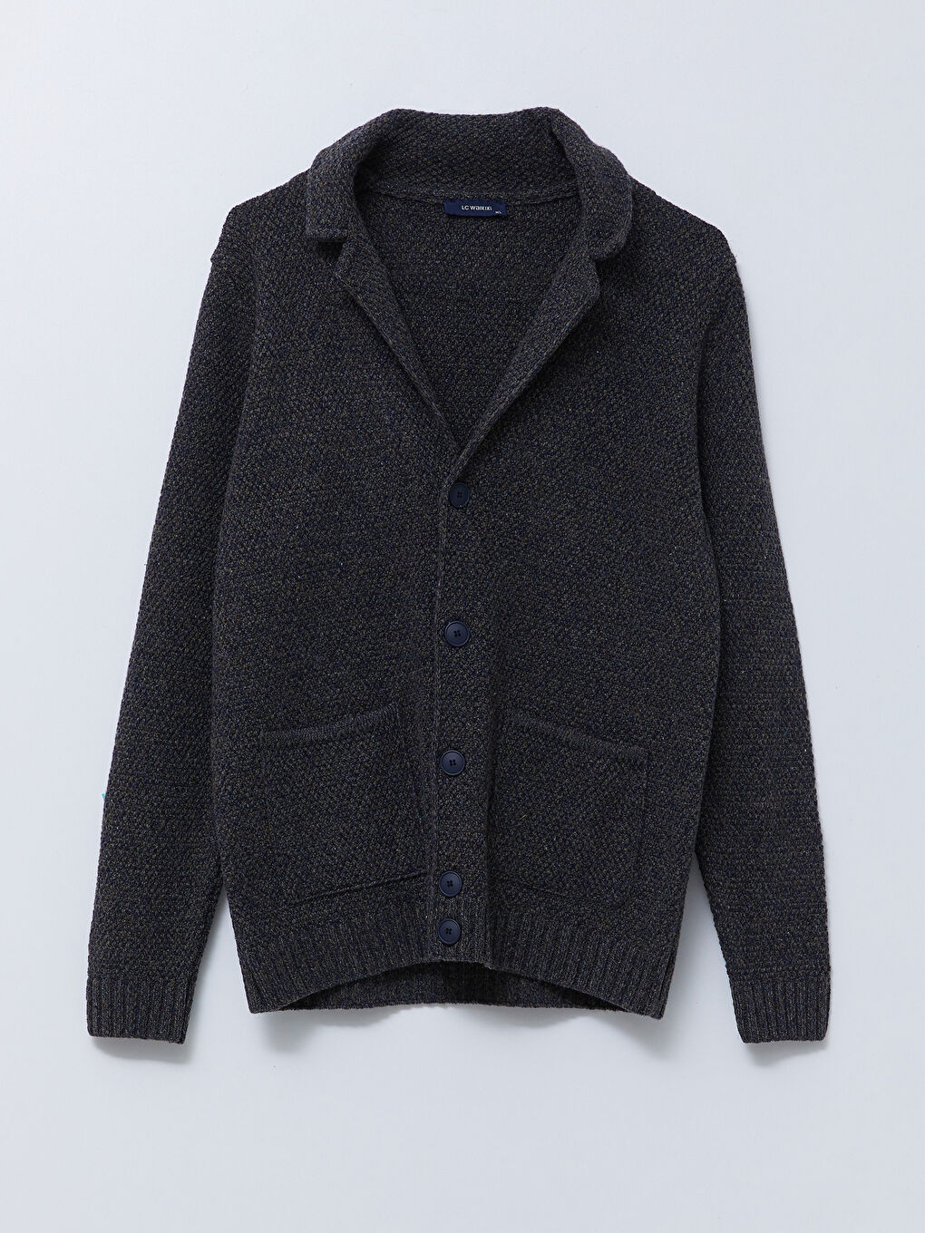 Haki Standart Kalıp Ceket Yaka Kalın Erkek Triko Hırka-5