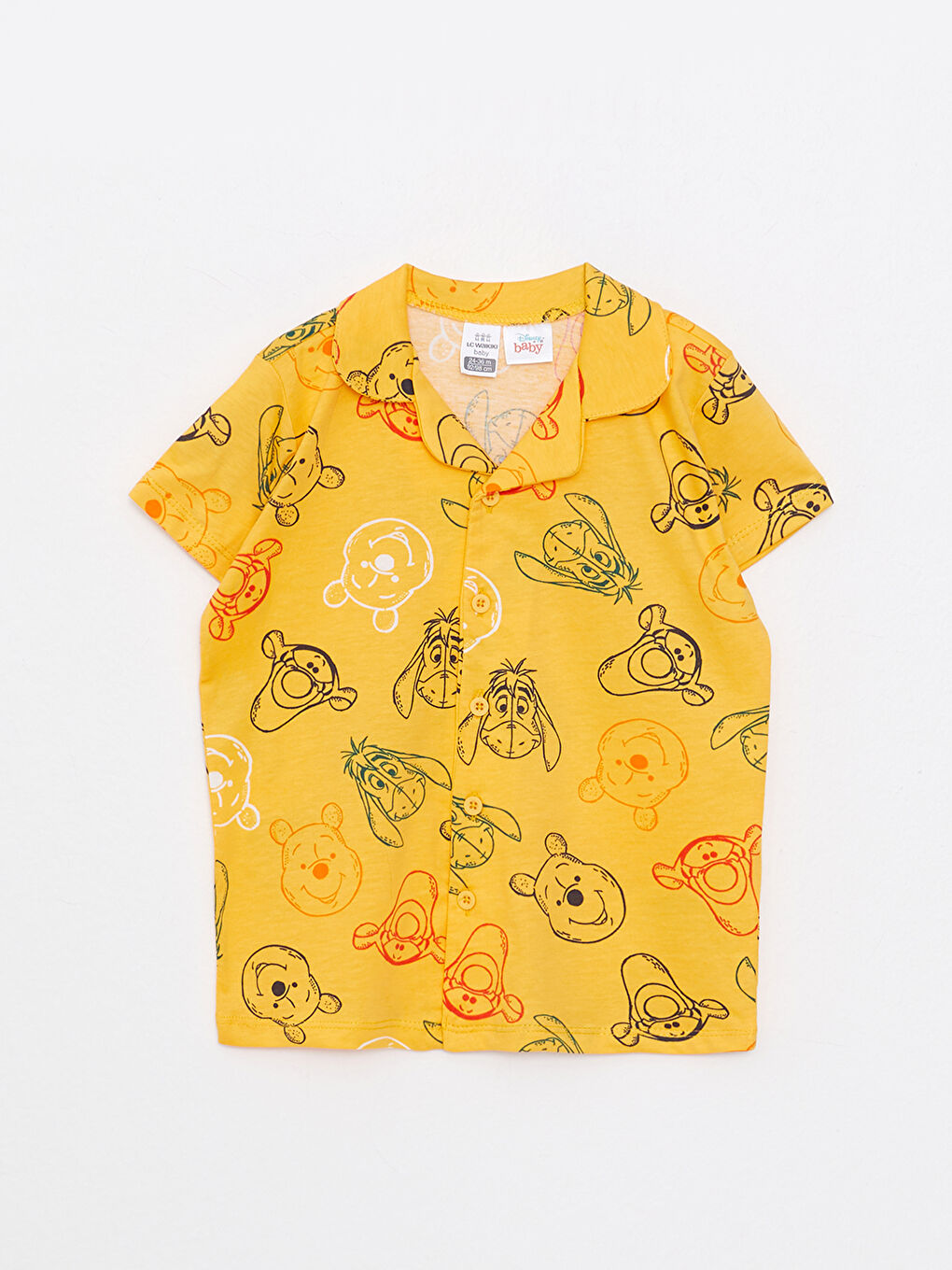 Sarı Polo Yaka Kısa Kollu Winnie the Pooh Baskılı Pamuklu Kız Bebek Pijama Takım-5