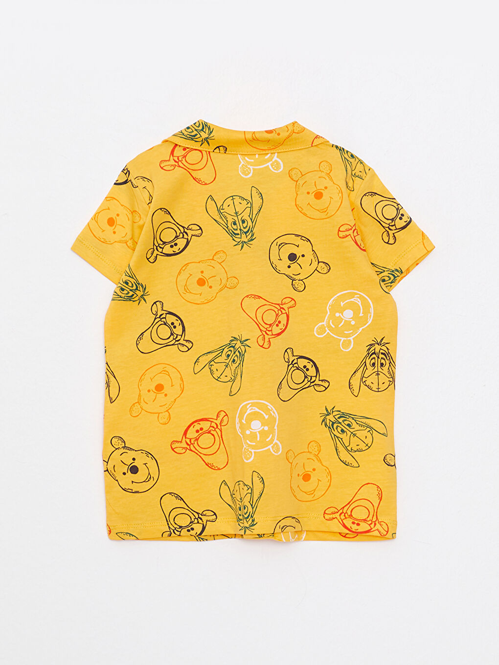 Sarı Polo Yaka Kısa Kollu Winnie the Pooh Baskılı Pamuklu Kız Bebek Pijama Takım-6