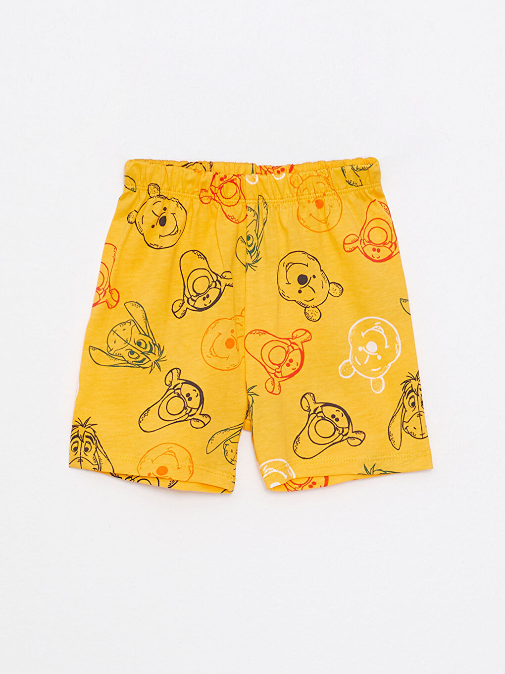 Sarı Polo Yaka Kısa Kollu Winnie the Pooh Baskılı Pamuklu Kız Bebek Pijama Takım-7