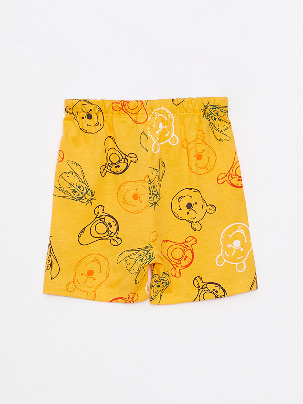 Sarı Polo Yaka Kısa Kollu Winnie the Pooh Baskılı Pamuklu Kız Bebek Pijama Takım-8