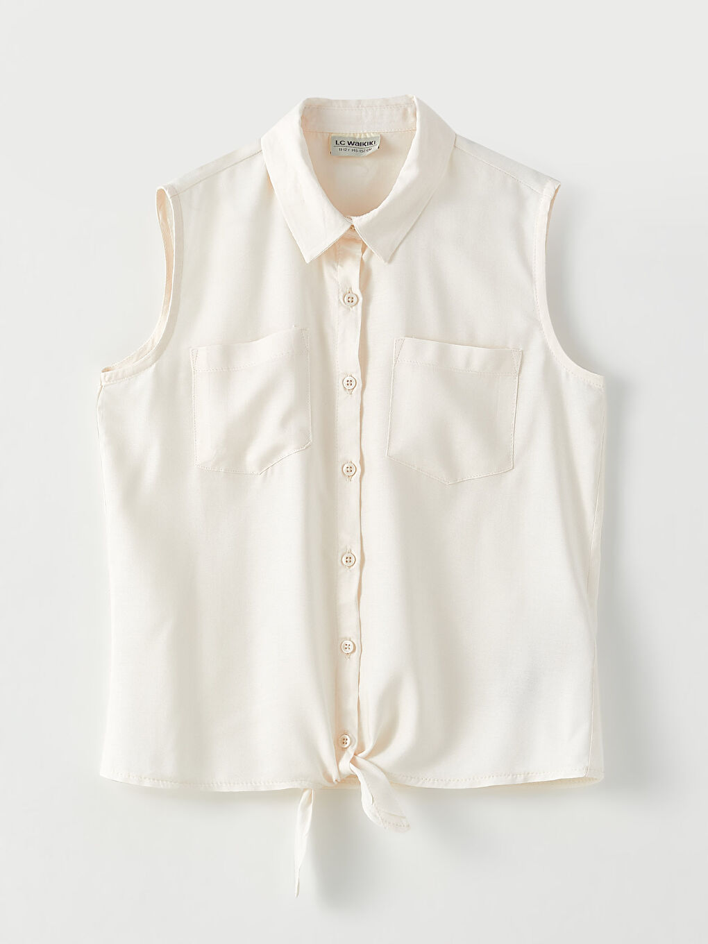 Ekru Basic Viskon Kız Çocuk Gömlek