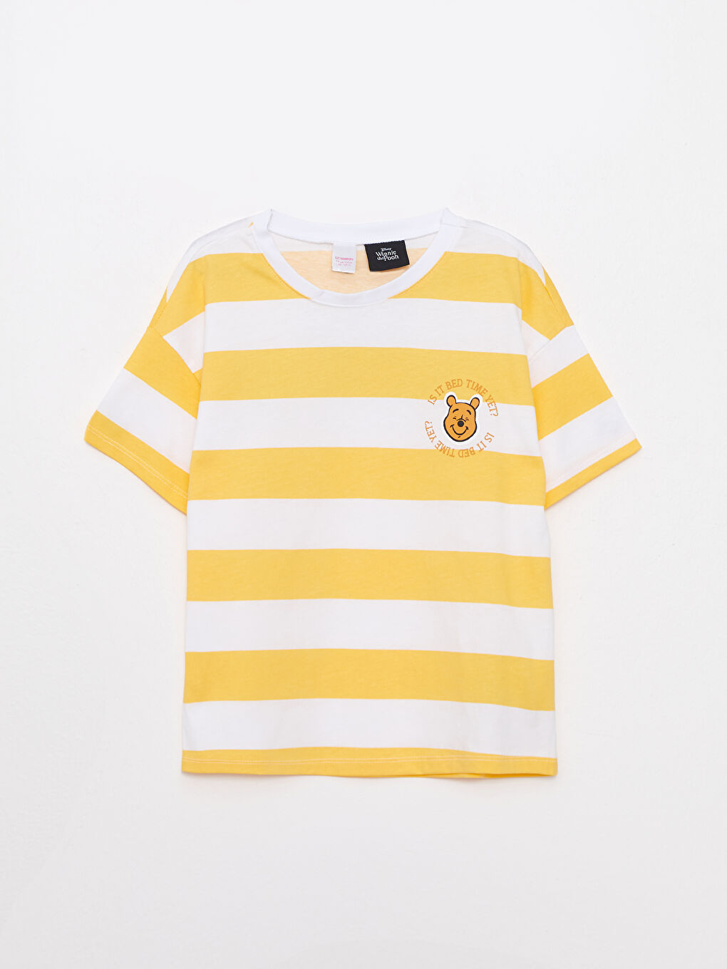 Ekru Bisiklet Yaka Winnie the Pooh Baskılı Kısa Kollu Kız Çocuk Şortlu Pijama Takımı-5