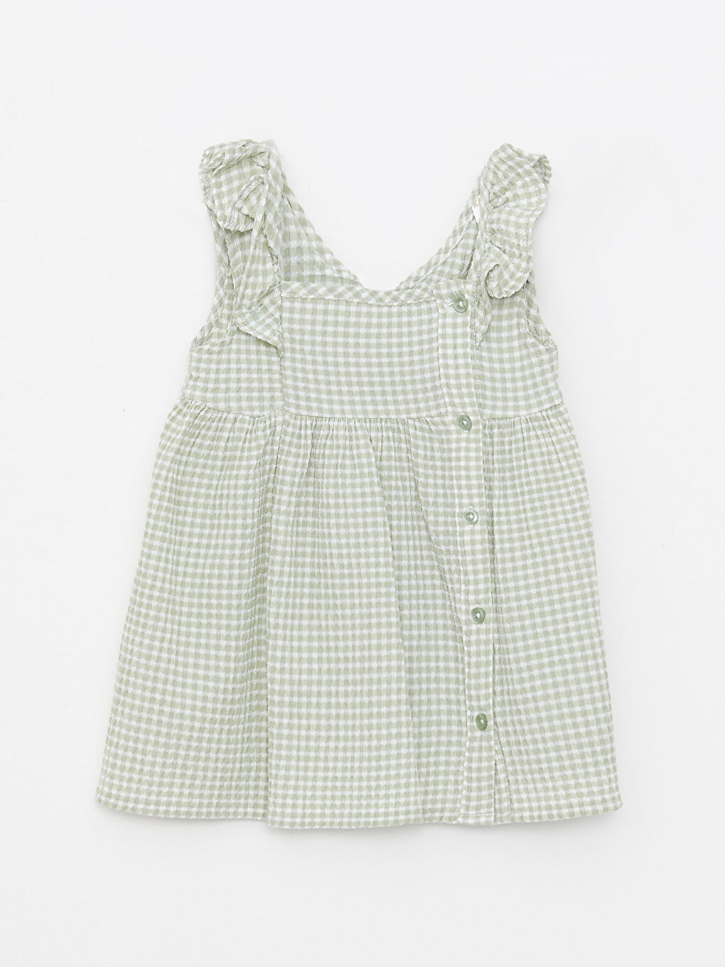 Yeşil Kare Yaka Ekose Desenli Kız Bebek Elbise-4
