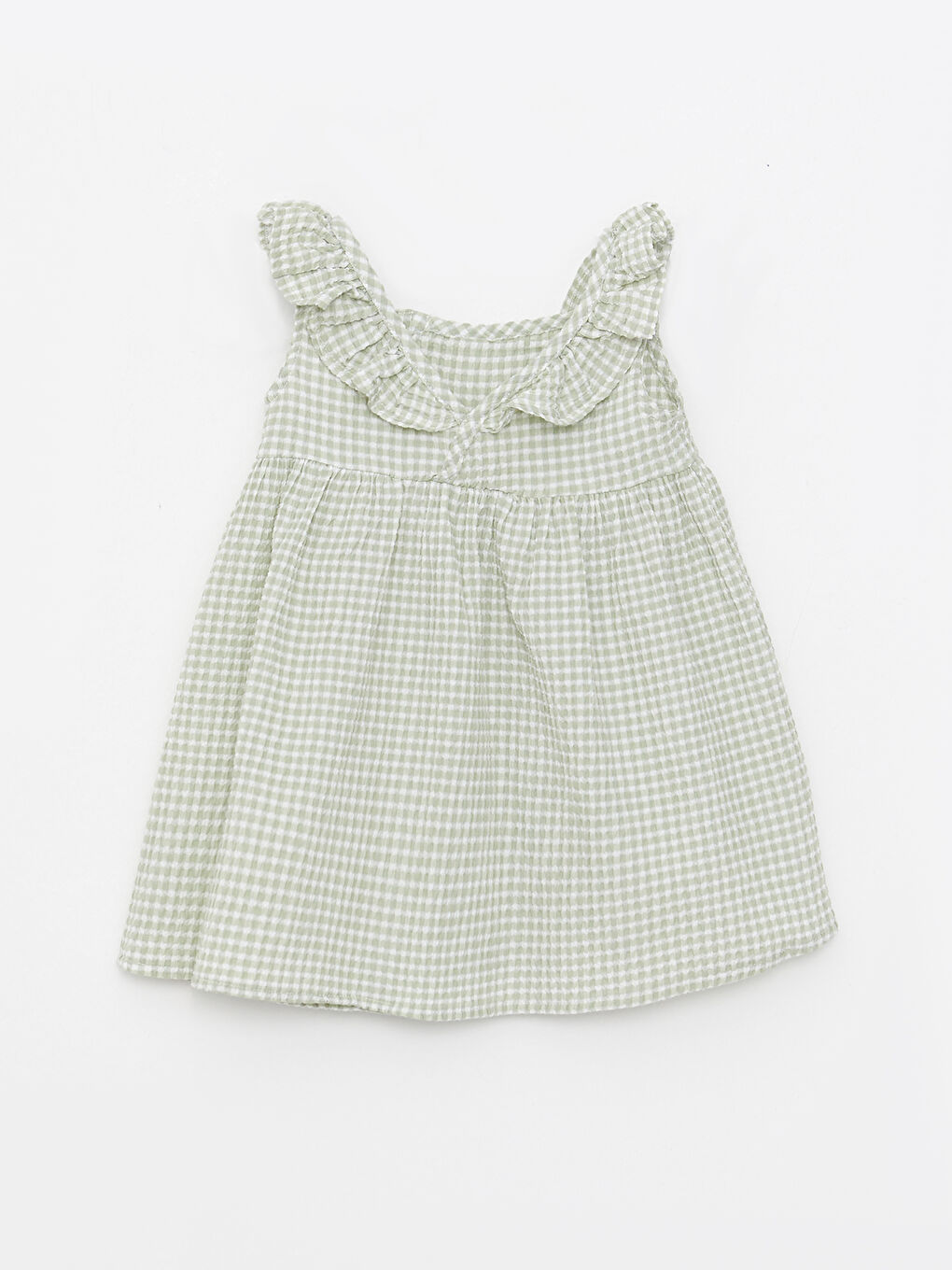Yeşil Kare Yaka Ekose Desenli Kız Bebek Elbise-5