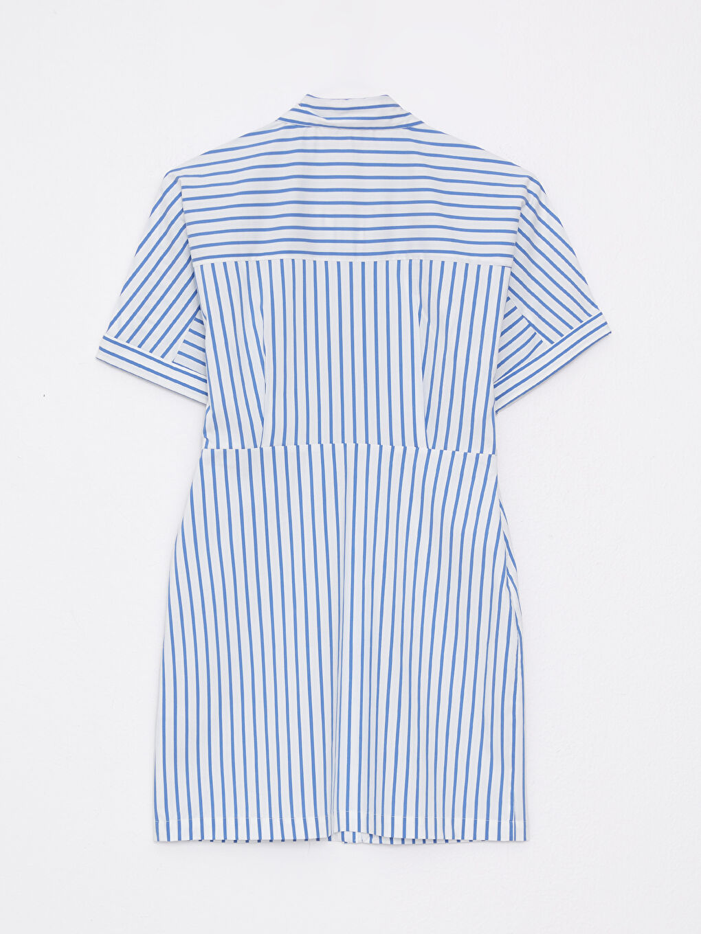 Mavi Gömlek Yaka Çizgili Kısa Kollu Poplin Elbise-8