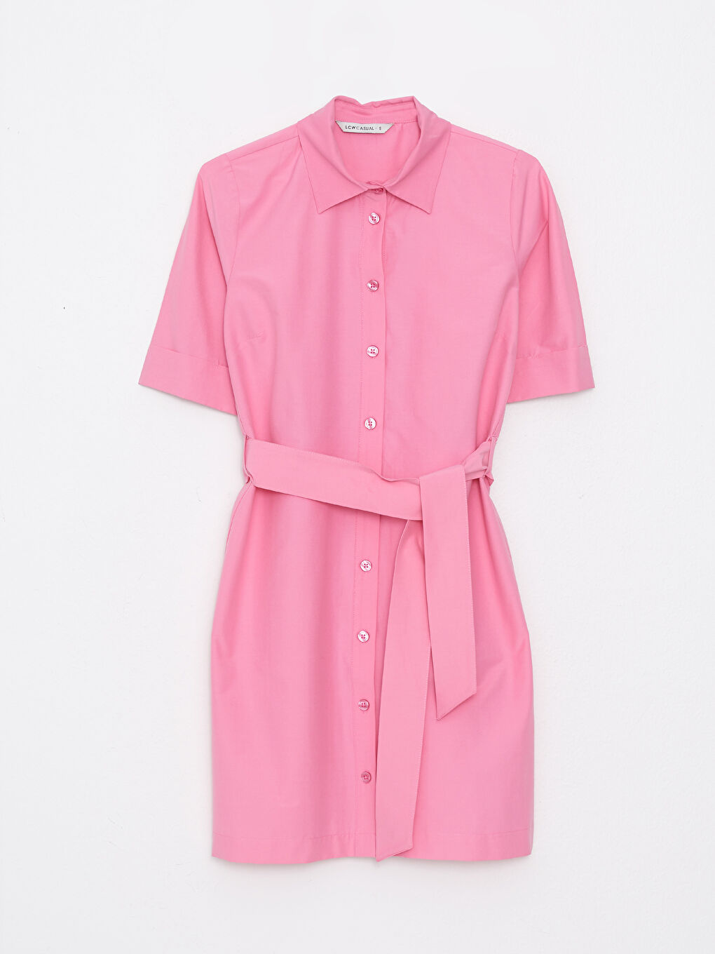 Shirt Collar Straight Short Sleeve Poplin Women Dress-5