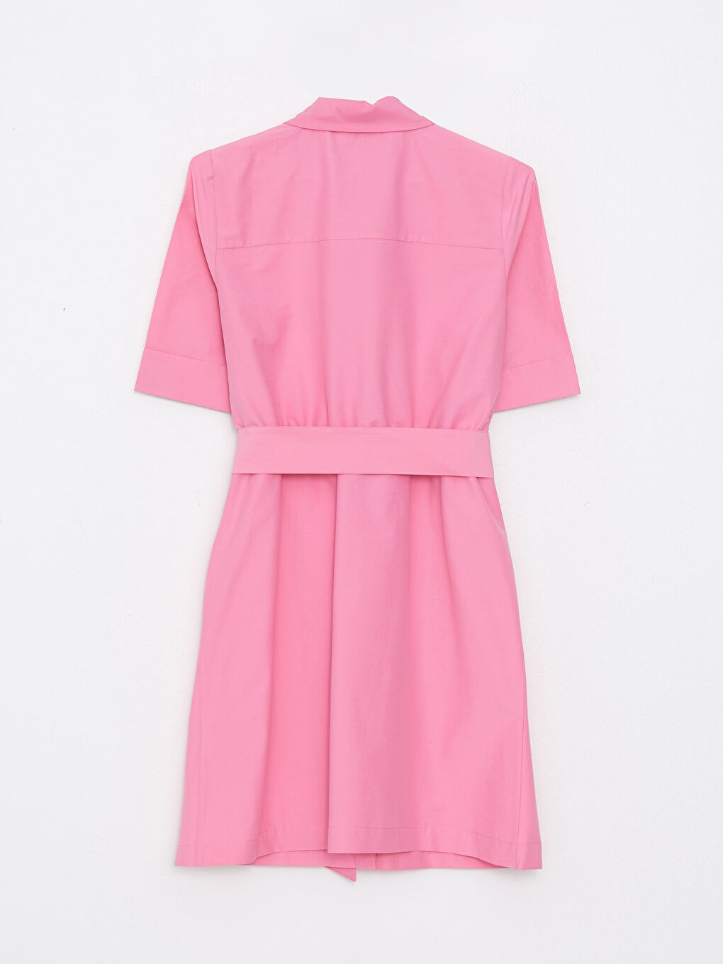 Shirt Collar Straight Short Sleeve Poplin Women Dress-6