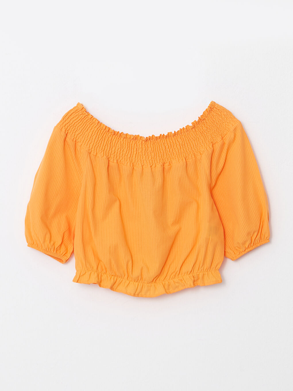 Turuncu Kayık Yaka Düz Kısa Kollu Poplin Kadın Bluz-6